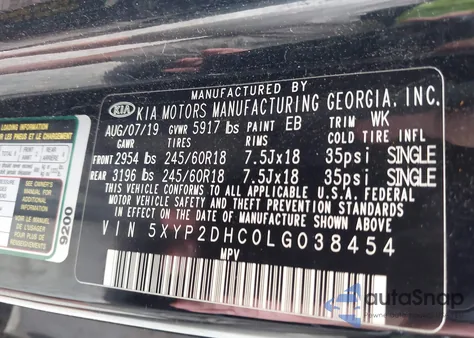 2020 Kia Telluride Lx z USA, uszkodzony, nr VIN 5XYP2DHC0LG038454